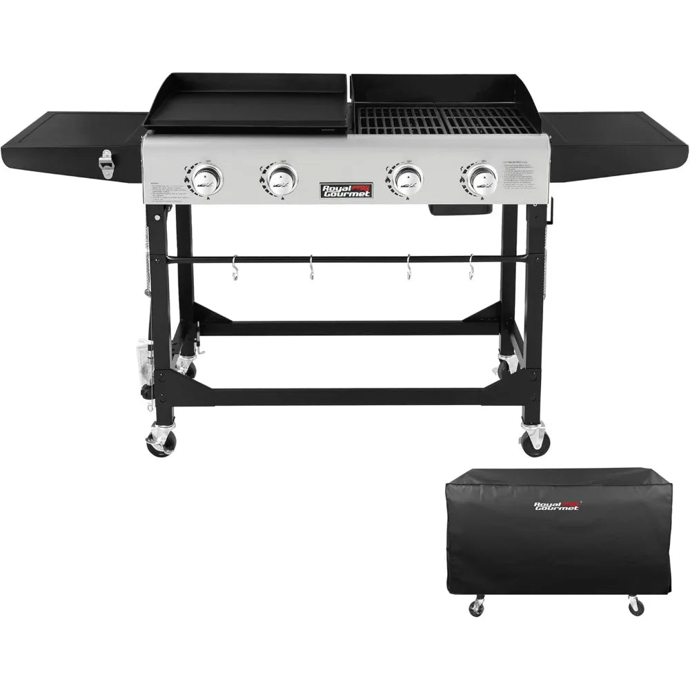 GD401C 4-Burner Propane Gas Grill and Griddle Combo with Cover, Griddle Grill Combo with 48,000 BTUs Output for Outdoor Cooking
