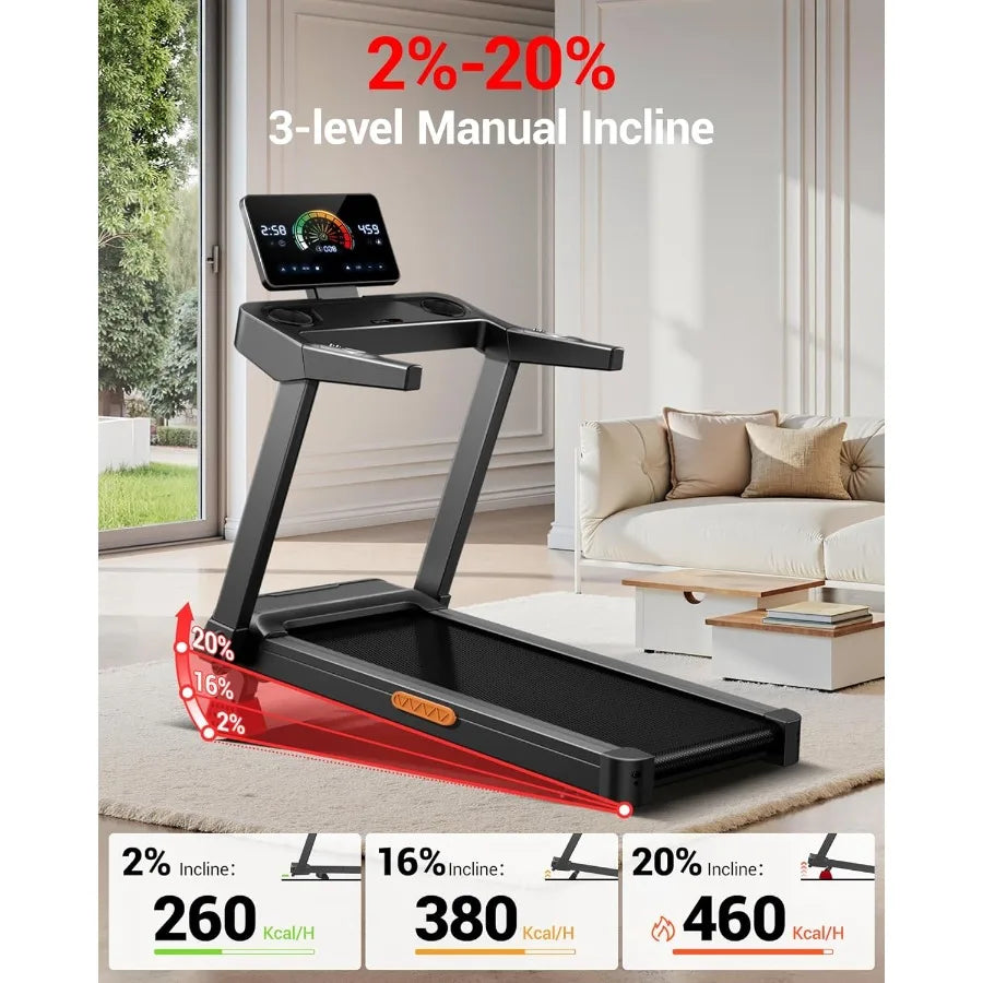 Fitness Treadmill with Incline, Foldable Compact Treadmills for Home with Pulse Sensors, Max 400 LBS Capacity, 3.5HP Quiet Brus