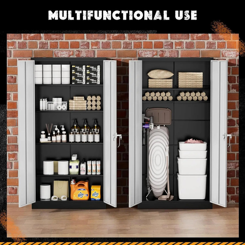 Metal Storage Cabinet, Garage Steel Locking Cabinets with Doors and 4 Adjustable Shelves, TallLockableFileToolCabinetsBlack-Grey