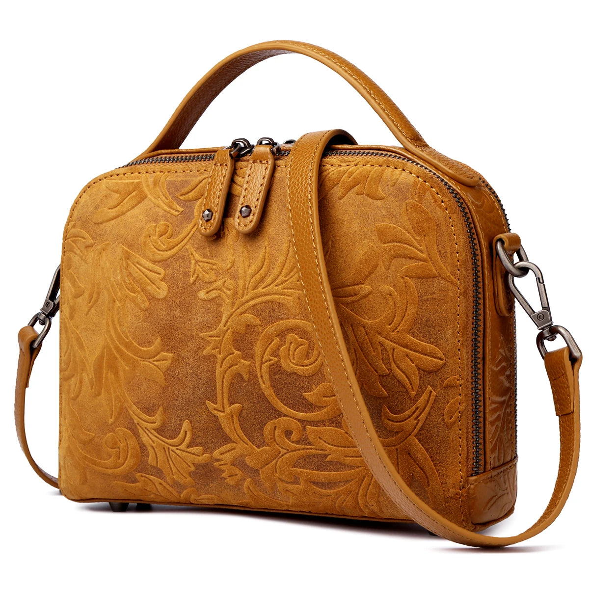 Genuine Leather Crossbody Bag for Women Floral Print Purse Vintage Square designer handbags knock offs shoulder bag Purse