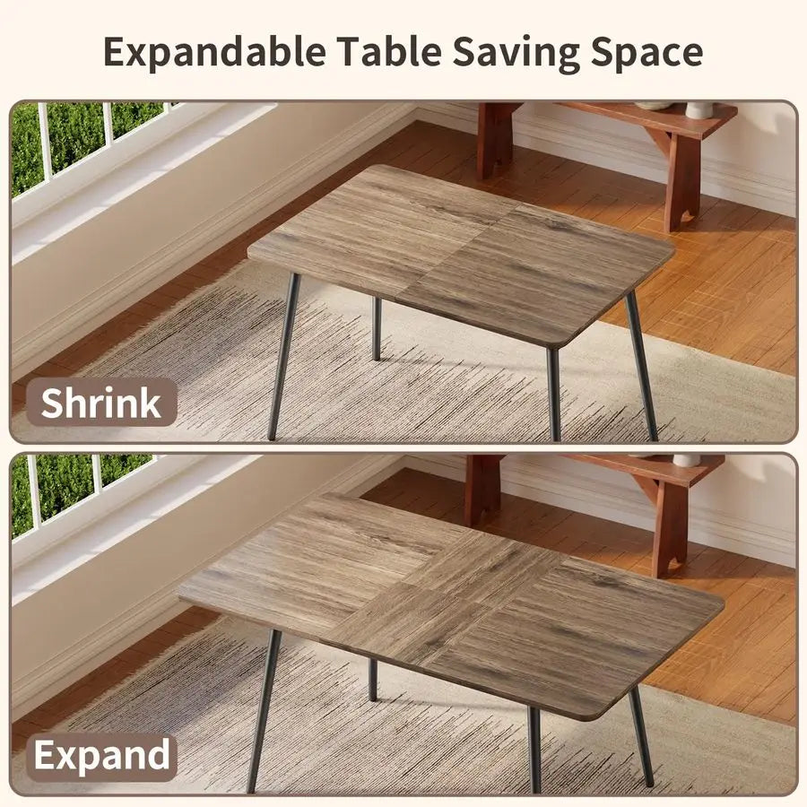 7Piece Dining Table Set for 46 People, Extendable Kitchen Table Set with 6 Chairs, Dining Room Table with Metal Frame and Solid