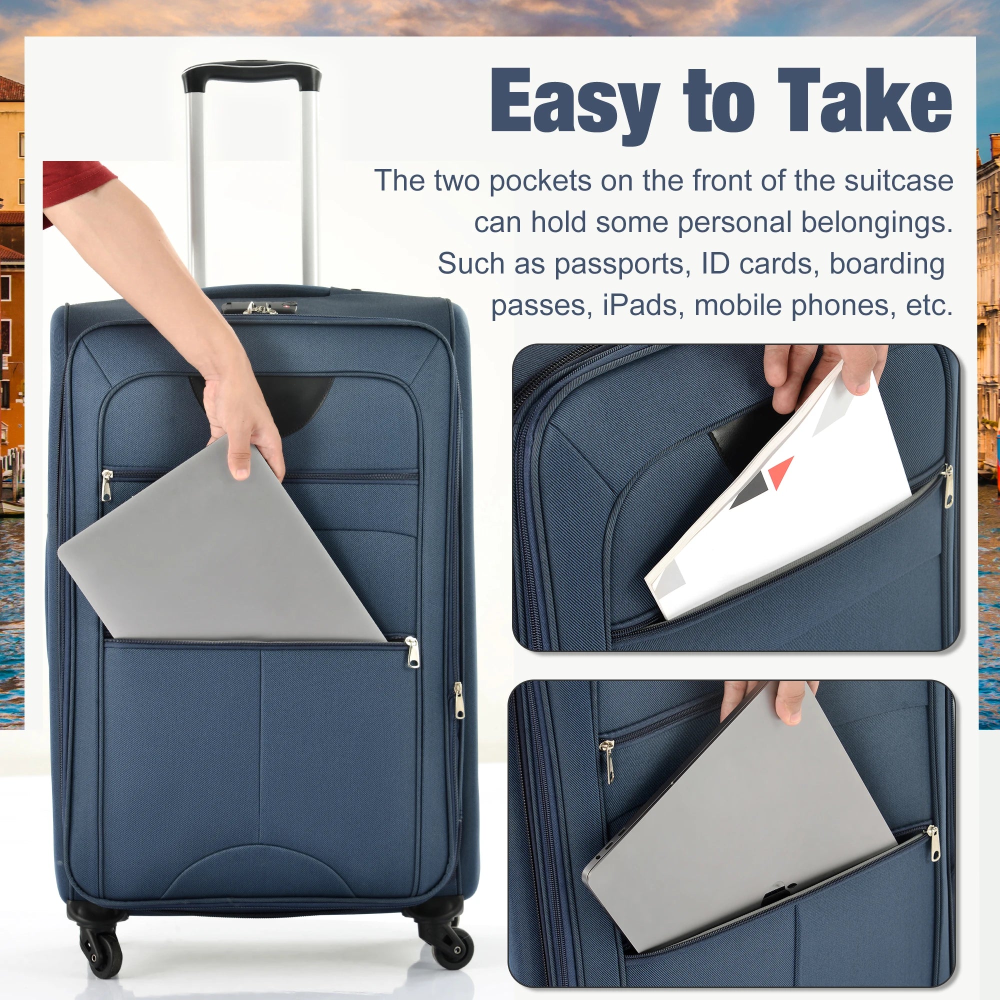 Softside Luggage Expandable 5 Piece Set Suitcase with Duffel Bag Upright Spinner Softshell Lightweight Luggage Travel Set