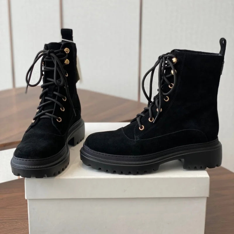 Women's high-quality deer skin winter and autumn new style lace-up boots
