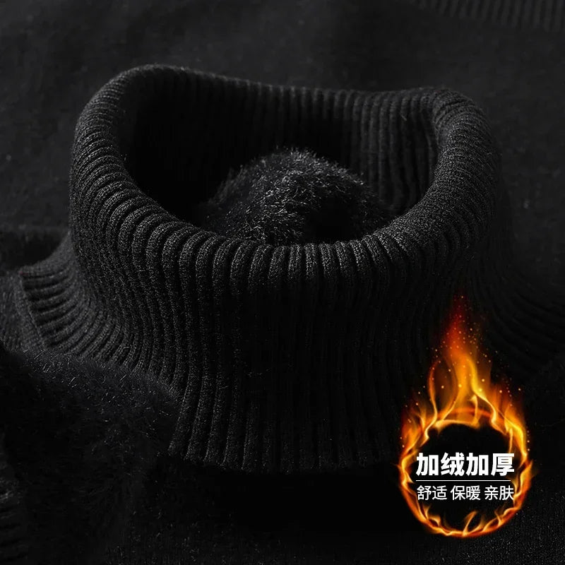 Sweatwear Mens Anti-pilling High Quality Knitted Turtleneck Sweater Slim Fit Long Sleeve Pullover Solid Color Trend Men Clothing