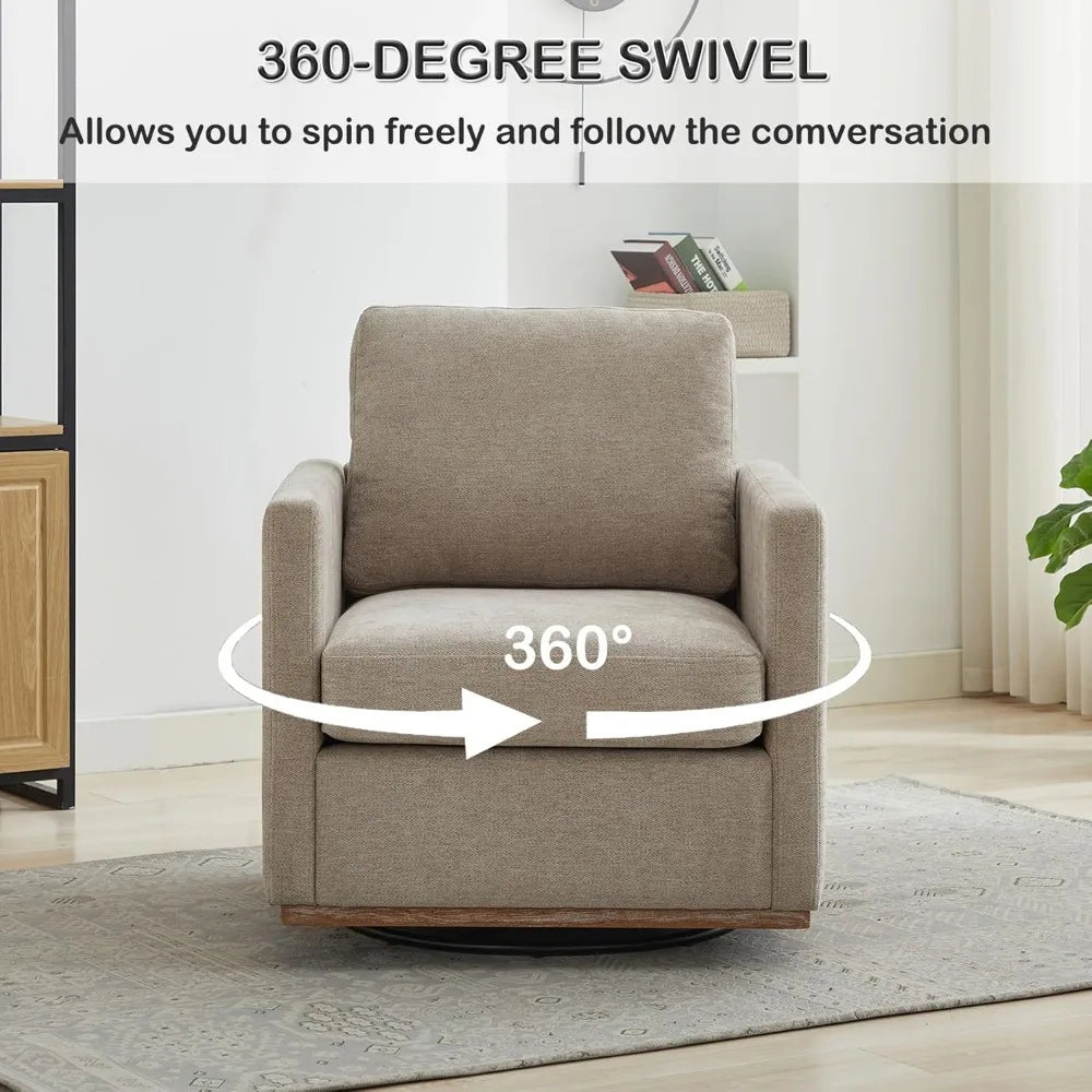 Mid-Century Modern Upholstered Barrel Swivel Chair, 360-Degree Rotation, Comfortable Living Room Sofa Armchair