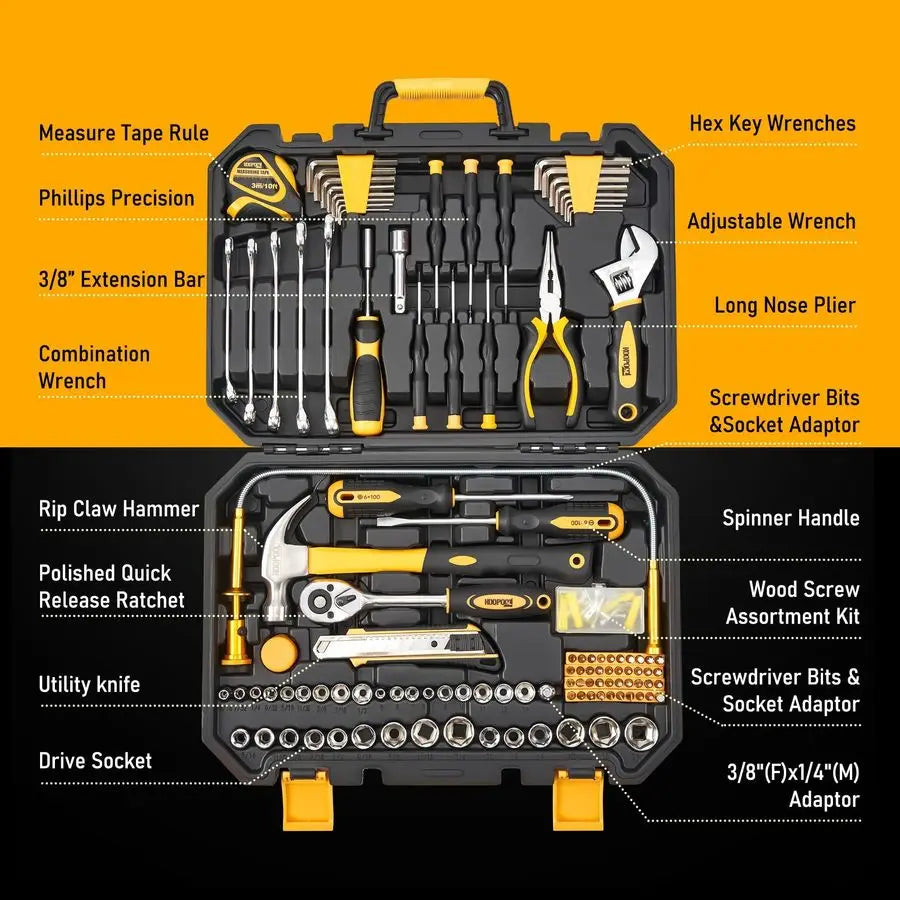 Piece Tool Set, Tool Box Kit for Mechanic and Car, General Household Home Tool Kit, Basic Tool Kit for Home Auto Repair, with St
