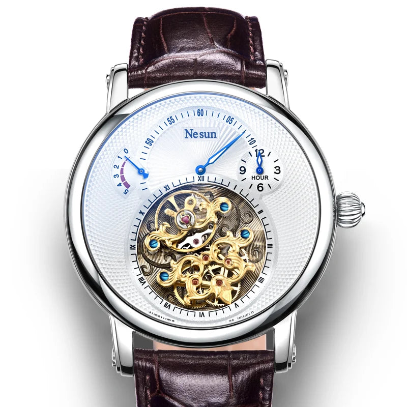NESUN automatic mechanical men's watch, multi-functional luminous stainless steel classic business men's watch