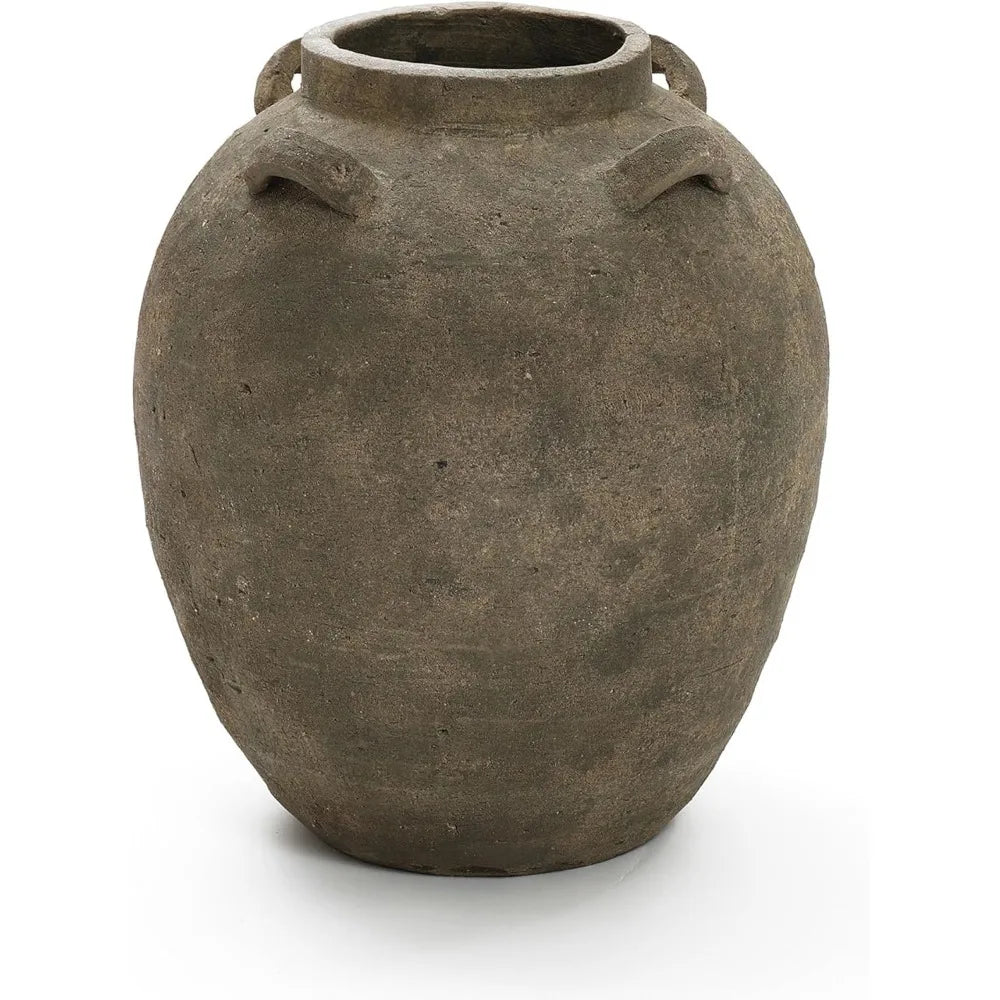 Rustic Ceramic Flower Vase, 15 Inch Tall Brown Terracotta Cauldron Vase for Living Room Decor, Large Floor Vase Home Déc