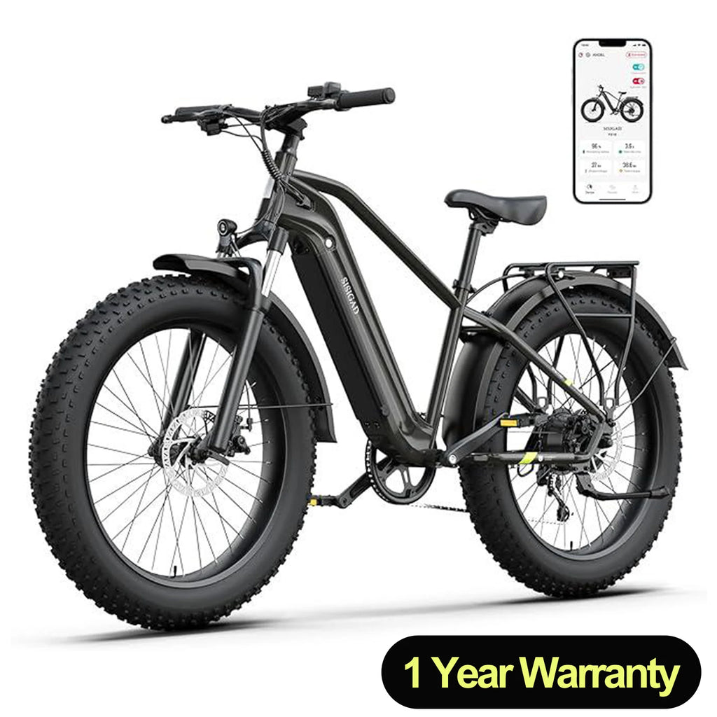 SISIGAD F618 Electric Bike 1500W, 32MPH, 50-mile range, 48V 15Ah battery, 26" fat tires, 7Speed Shock Absorber.