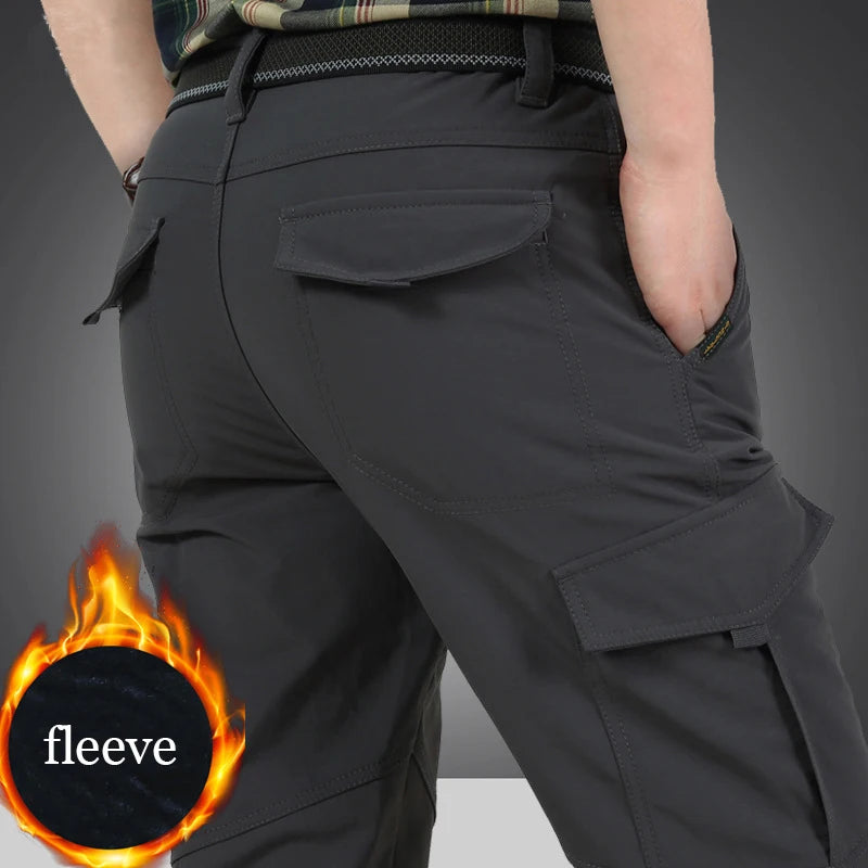 2024 Outdoor Work Tactical Pants Men Winter Casual Cargo Trousers Waterproof Fleece-lined Pant Elastic Hiking Traveling Workwear