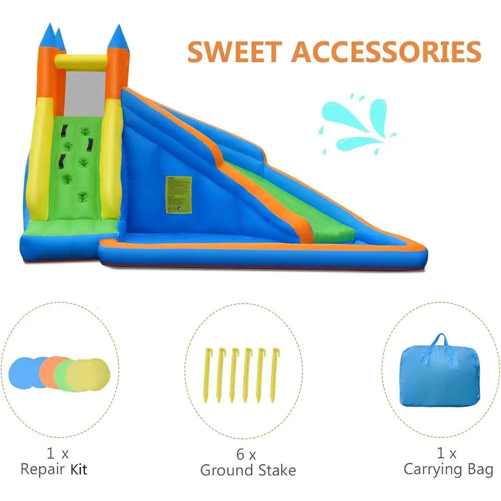 Iatable Water Slide, Kids Bounce House with Slide Climbing Wall Splash Pool, Outdoor Jumping Castle Iatable Obstacle Cou