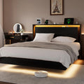 Bed Frame Queen Size with LED Lights & Charging Station – Kids Wood Floating Queen Bed Frame with Storage, Customized