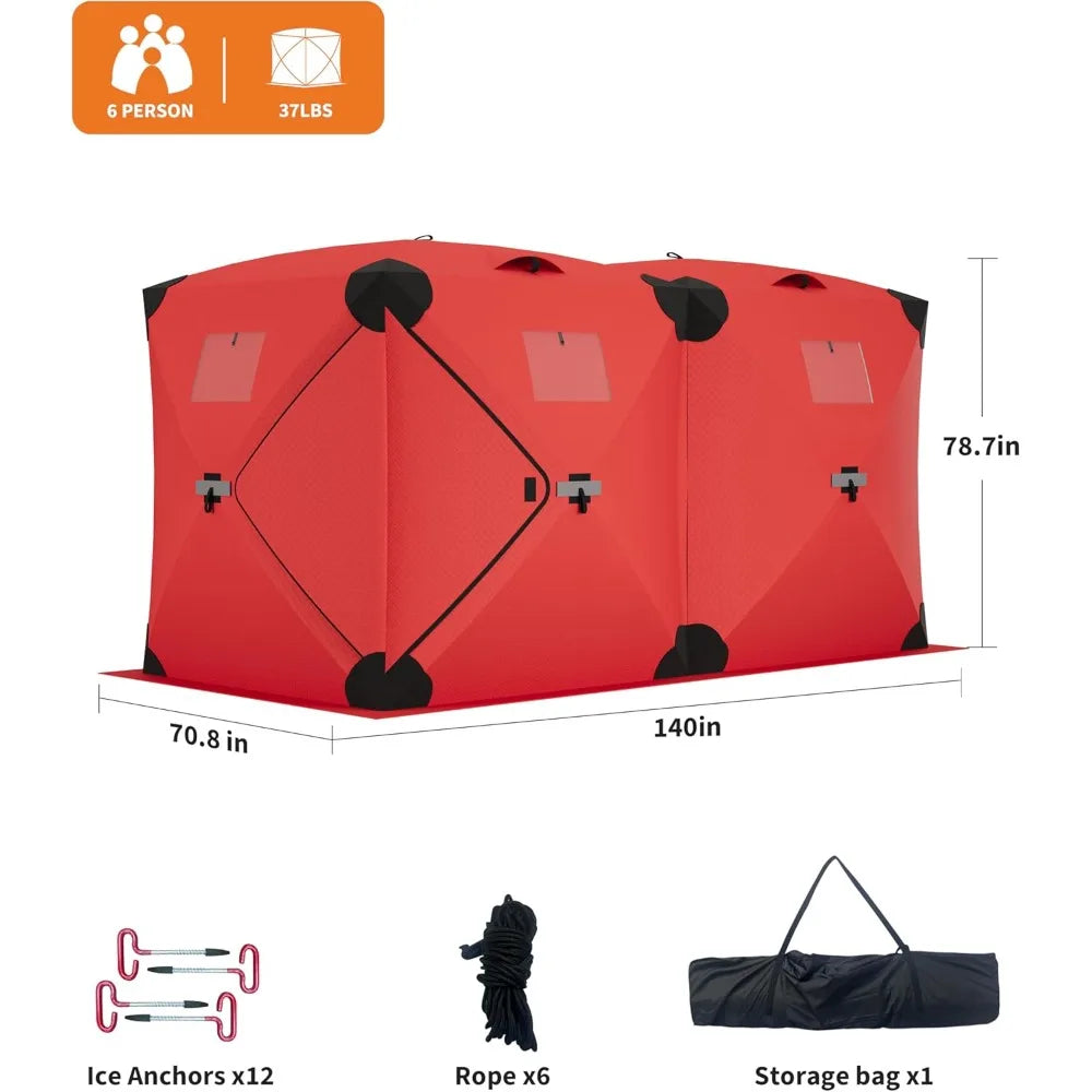 Pop Up Ice Fishing Tent Insulated Ice Fishing Shelter Portable Hub-Style Shelter Shanty Windproof and Warm, Multiple Sizes
