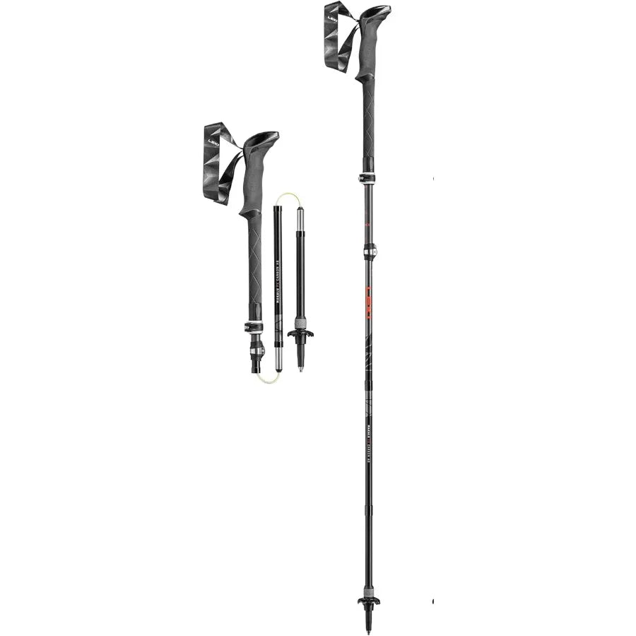 Foldable Collapsible Lightweight Trekking Poles for Hiking - Carbon Fiber Black Walking Poles with Adjustable Height and Anti-V