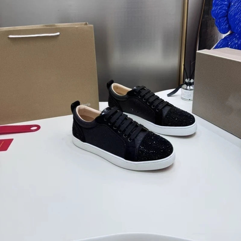 2025 New Breathable Couple Red Sole Shoes Genuine Leather Rivet Flat Casual Trendy Comfortable Unisex Footwear
