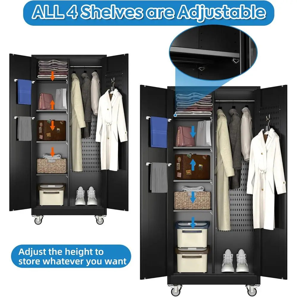 Black Rolling Garage Storage Cabinet with Adjustable Shelves and Lockable Metal Tool Cabinet, Including Pegboards Customized