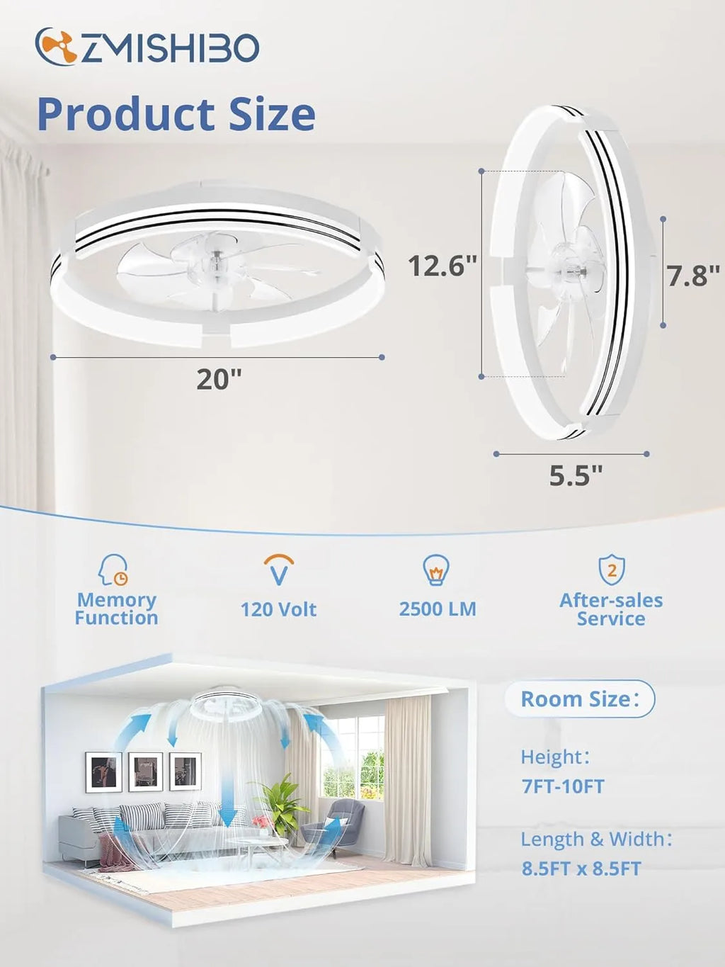 Low Profile Ceiling Fans with Lights and Remote, 20 Inch Flush Mount Ceiling Fan