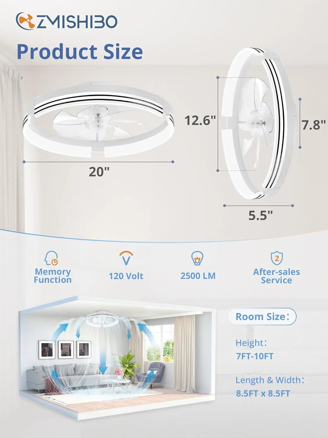 Low Profile Ceiling Fans with Lights and Remote, 20 Inch Flush Mount Ceiling Fan