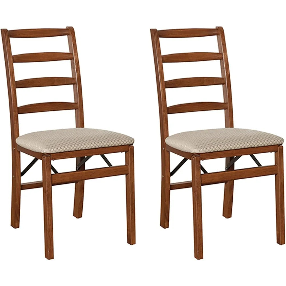 Premium Cherry Solid Wood Folding Dining Chairs with Fabric Padded Seats, Set of 2