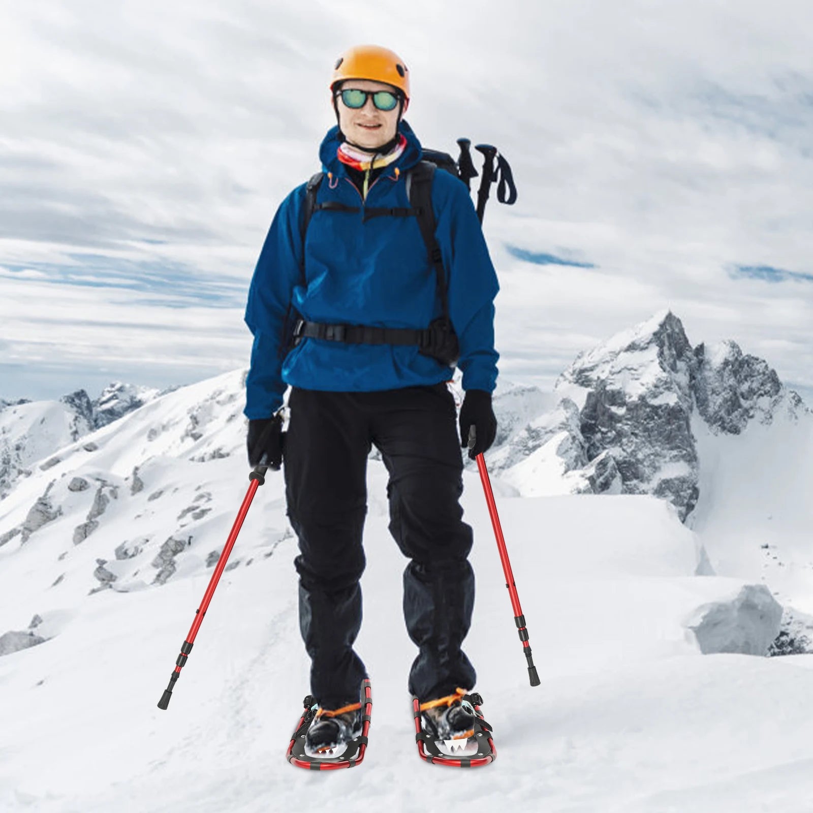 25 Inch Snowshoes with Adjustable Trekking Poles PE Aluminum Anti-Slip for Adults Men Women Outdoor Skiing