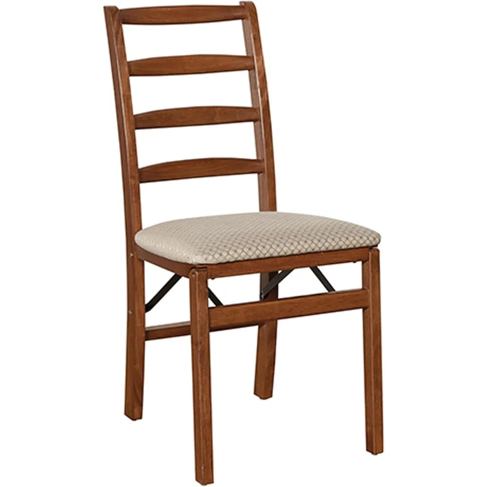 Premium Cherry Solid Wood Folding Dining Chairs with Fabric Padded Seats, Set of 2
