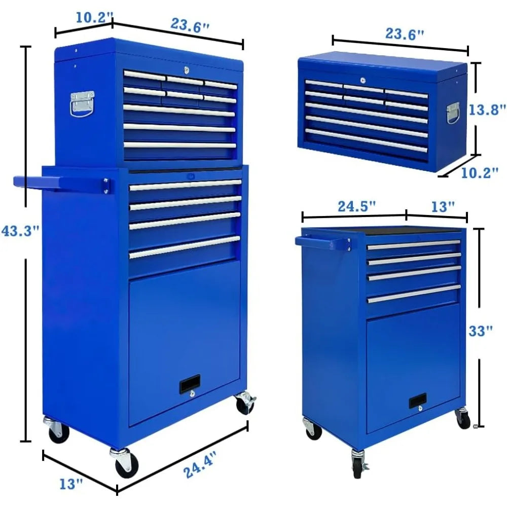 13Drawer Tool Chest,Toolbox with Wheels,Rolling Tool Cabinets with Drawers,Top Detachable Tool Chest.Hooks Handles.Customized