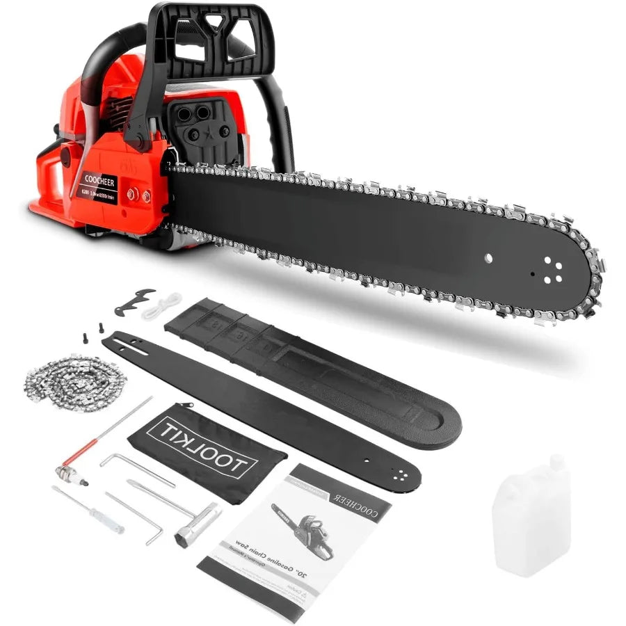 COOCHEER Gas Chainsaw Powered 62CC 3.5-HP 2-Cycle Gas Chainsaw 20 Inch with Tool Kit Carrying Bag for Tree Cutting and Trimming