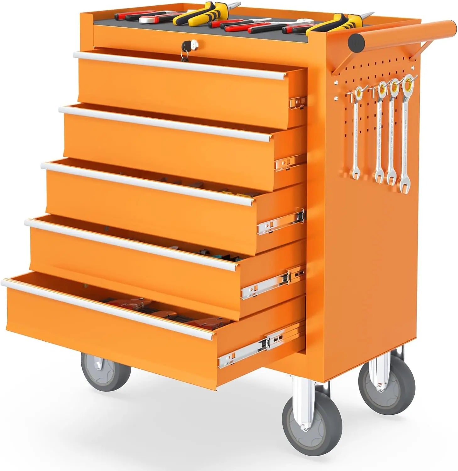 5 Drawers Metal Rolling Tool Chest, Portable Storage Tool Box with Wheels, Toolbox with Lock for Warehouse,Customized