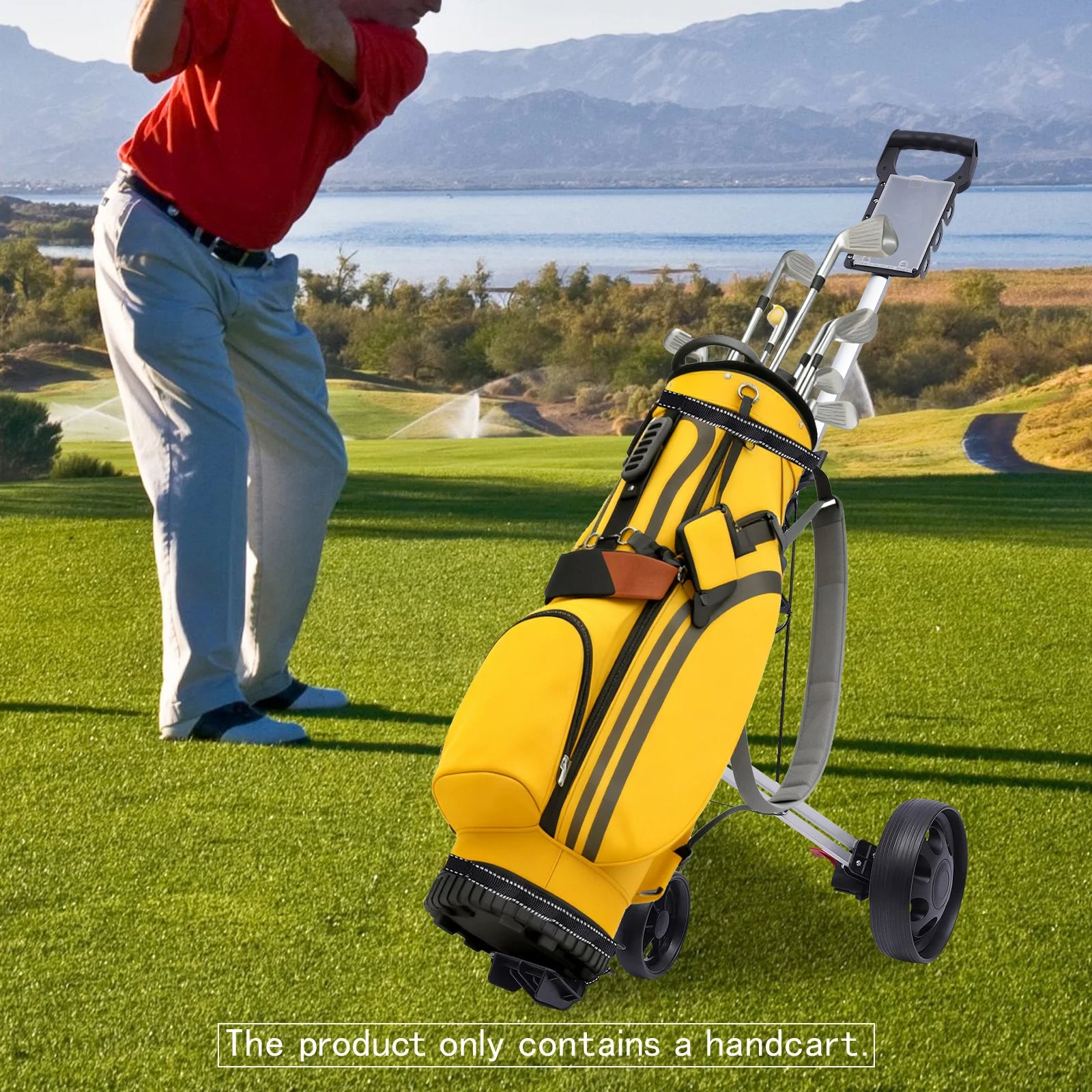 3 Wheel Push Pull Golf Cart Foldable Lightweight Golf Push Cart Portable Aluminum Alloy Golf Trolley with Foot Brake
