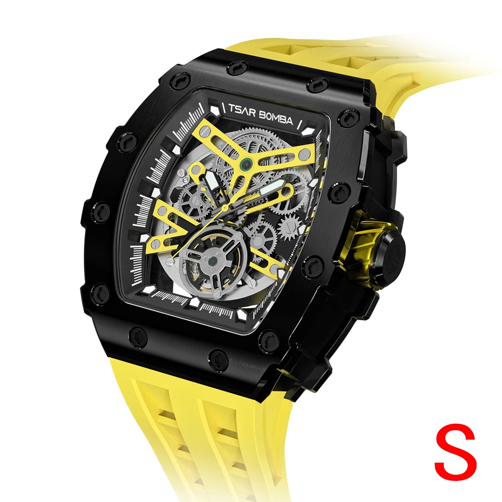 TSAR BOMBA Top Brand Mens Automatic Watches Skeleton Mechanical Clock Waterproof Luxury Fashion WristWatch for Men Carbon Fiber