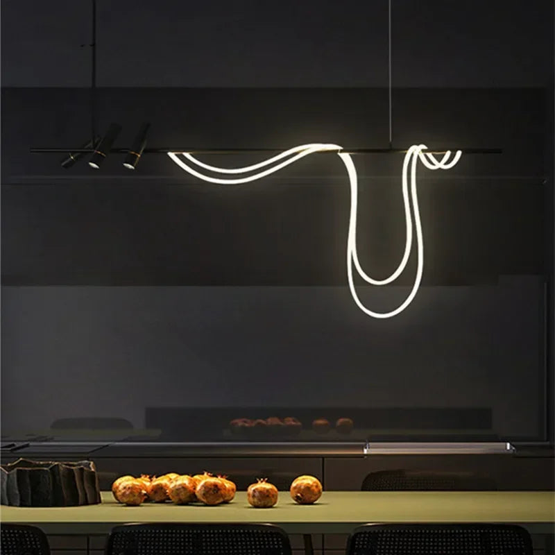 Nordic Designer Light Luxury High-end Sentimental Long Chandelier Exhibition Hall Kitchen Bar Home Decoration Pendant Lights LED