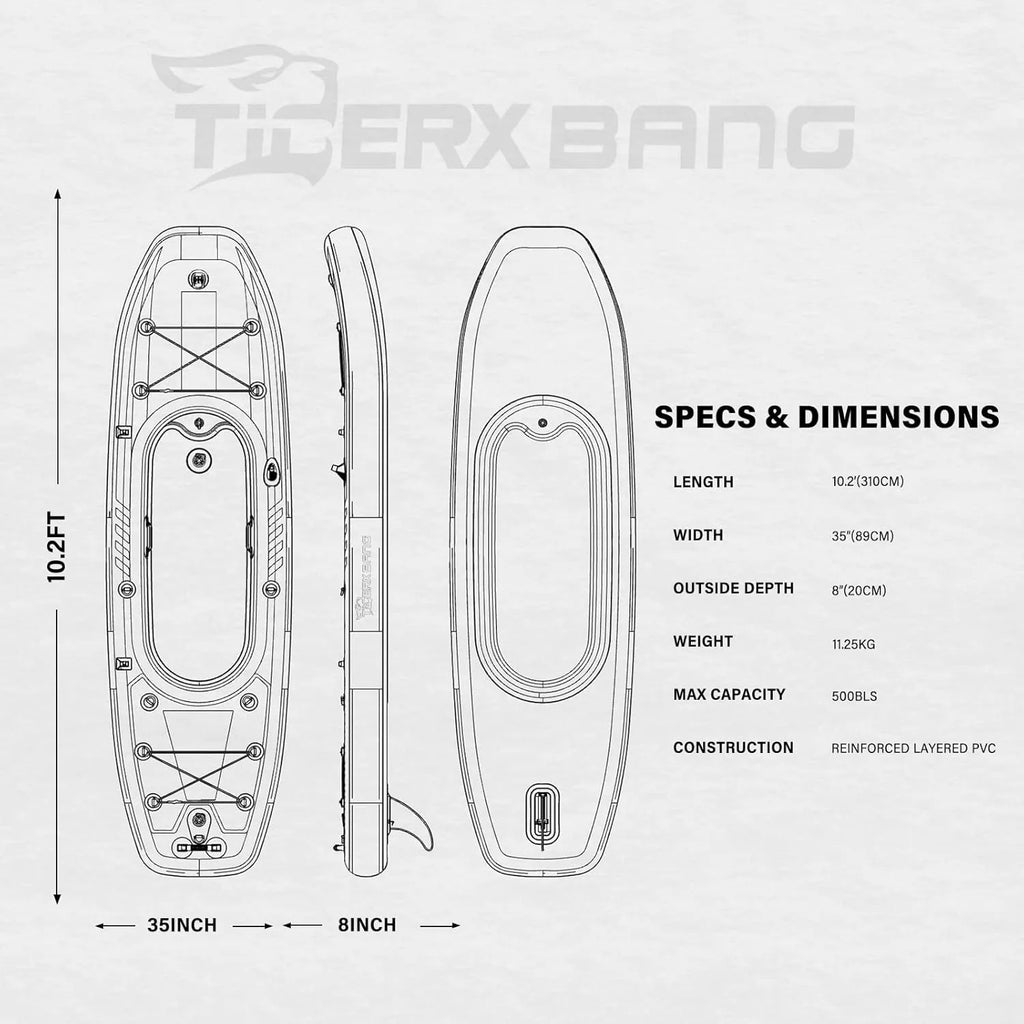 10.2'x35''x8'' Inflatable Kayak with Detachable Seat, SUP-Kayak Set Includes Hand Pump/Aluminum Oar/Backpack, Boat for Adults/Ki
