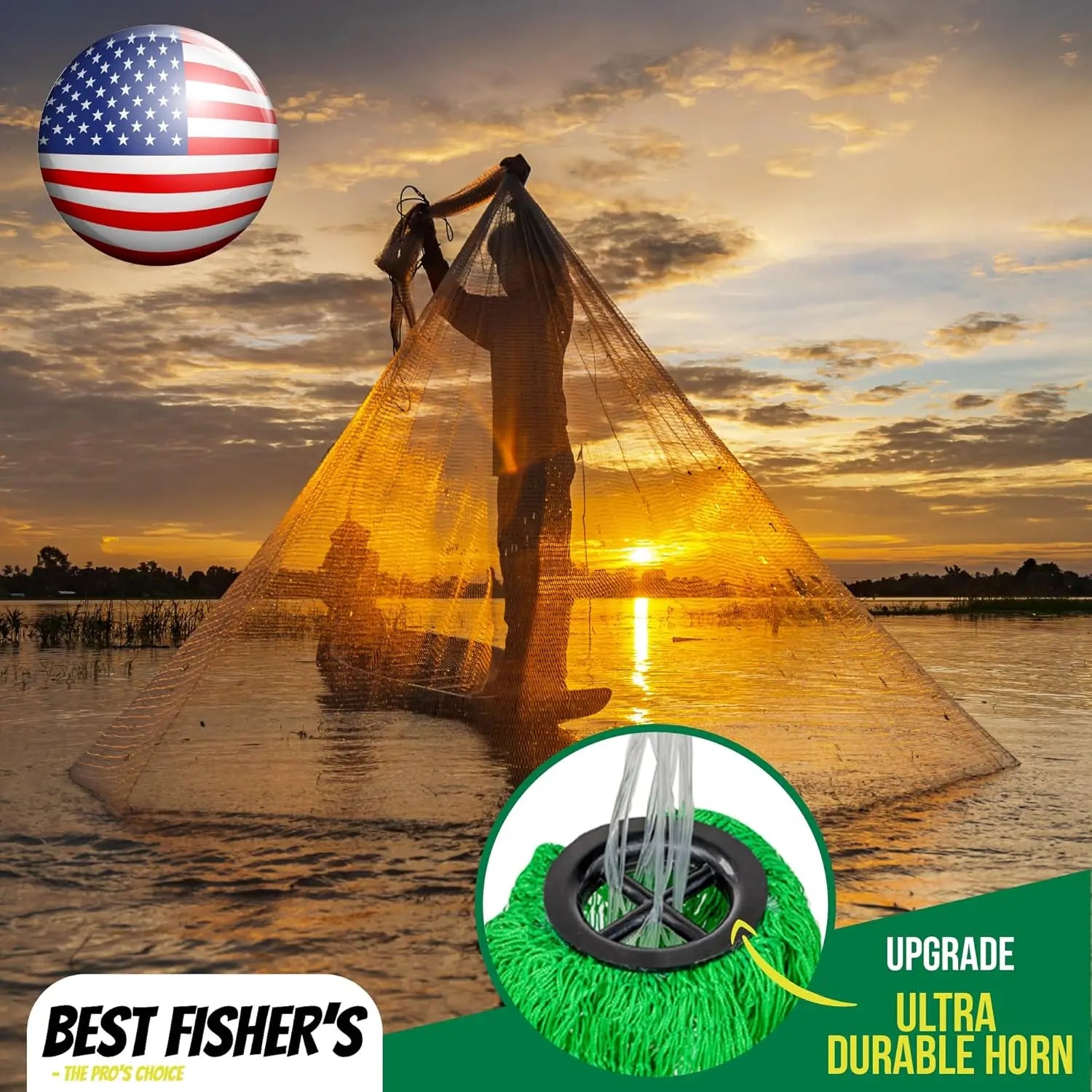 Premium Cast Nets for Fishing - 4ft to 12ft Sizes, 3/8" Mesh with Lead Weight, Includes E-Book and Utility Box