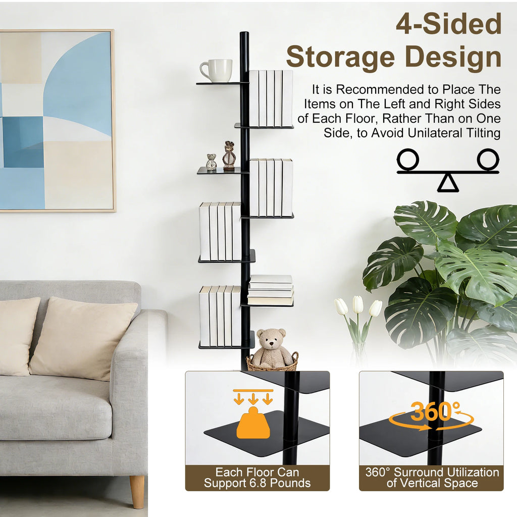 Metal Spine Bookshelf 9-Tier Metal Vertical Bookshelf DIY Spine Book Tower, 67" H Vertical Spine Book Tower