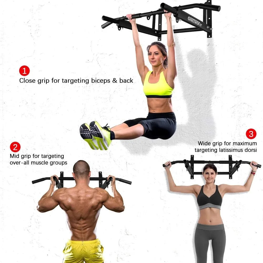 Heavy Duty Wall Mount Pull Up Bar - 6-Hole Stable Design for Indoor/Outdoor Home Gym Workout, Max 440lbs