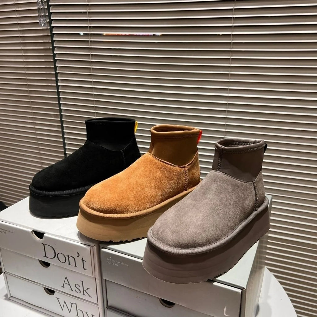 Thick Bottom Slip-On Fleece Lined Snow Boots Casual Versatile Winter Warm Elastic Women's Cotton Shoes Rubber Outsole round Toe