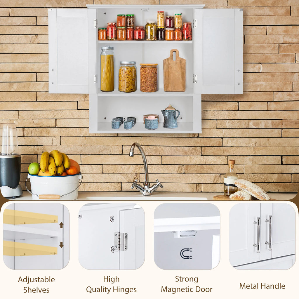 Bathroom Wall Cabinet Over Toilet Storage with 2 Doors Shelves Medicine Organizer Space Saving Bathroom Storage Cabinet