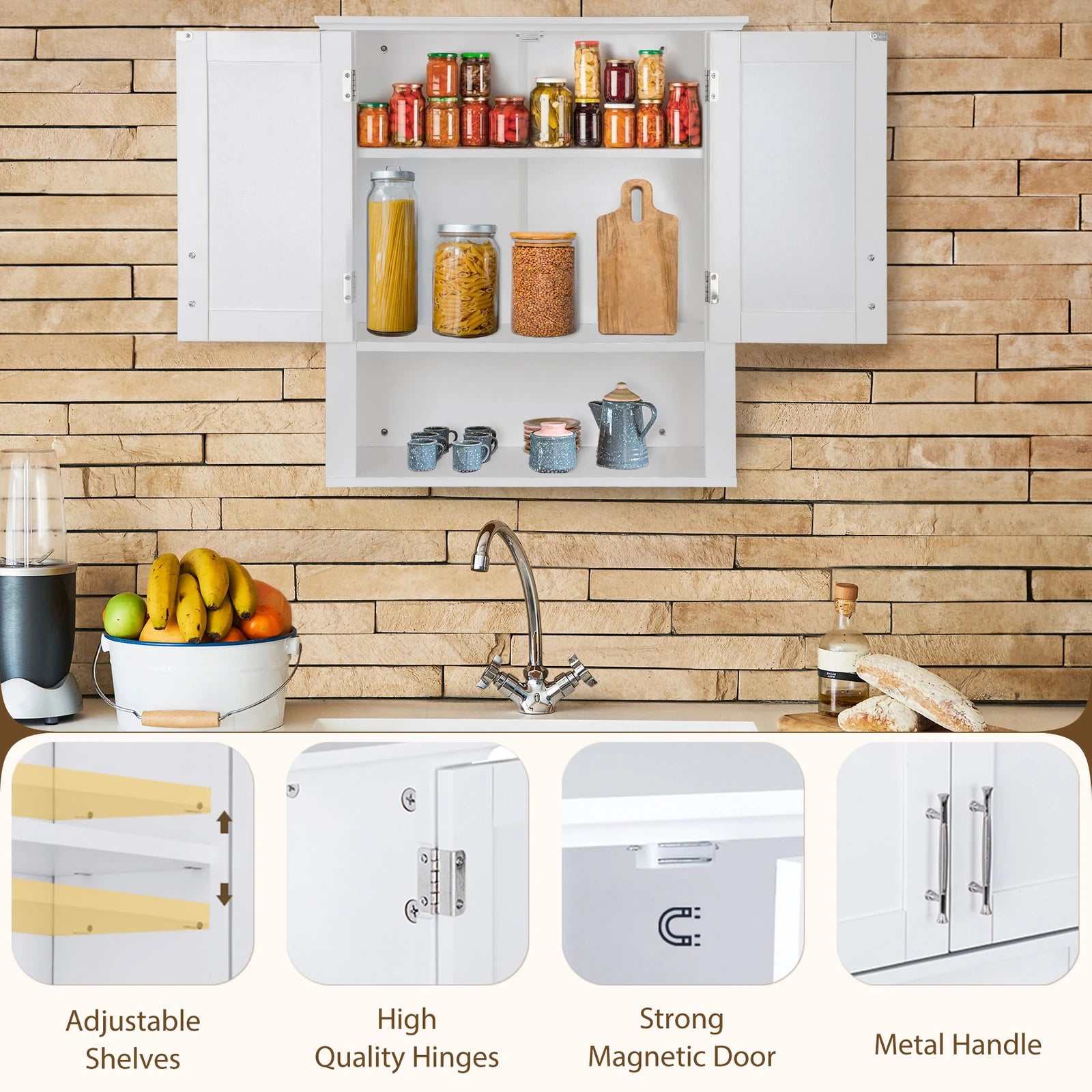 Bathroom Wall Cabinet Over Toilet Storage with 2 Doors Shelves Medicine Organizer Space Saving Bathroom Storage Cabinet