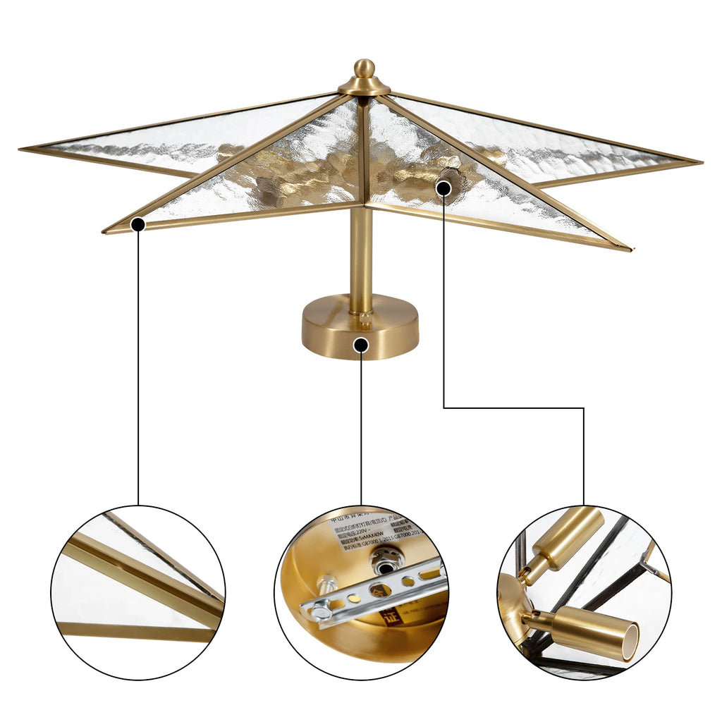 Gold Five-Point Star Ceiling Light Romantic Ice Pattern Star Ceiling Lamp - Nordic Style Gold Finish for Living Room/Bedroom