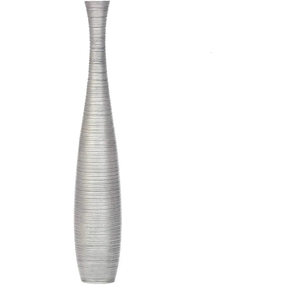 Large Silver Floor Vase Wooden 26 Tall for Home Decor, Ideal for Fake Plants and Pampas Grass, Farmhouse Style Flower Holder