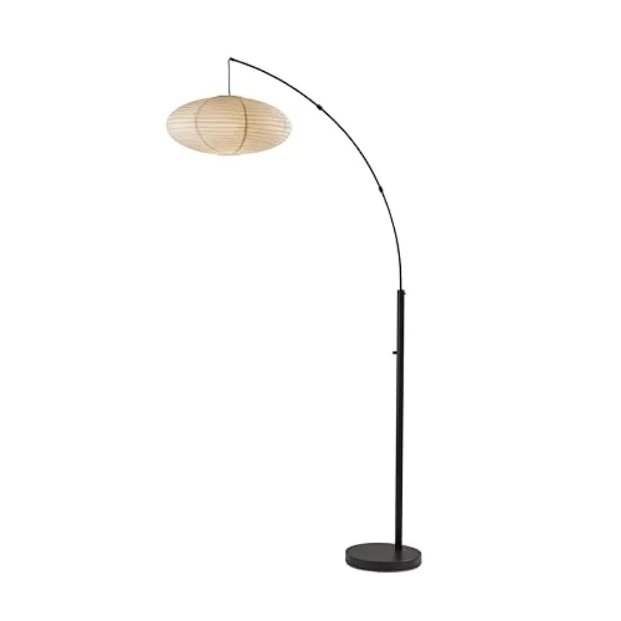 Arc Floor Lamp 80 Tall Black Base Oval Off-White Paper Shade Convenient Overhead Lighting for Living Room Nursery Bedroom or Of