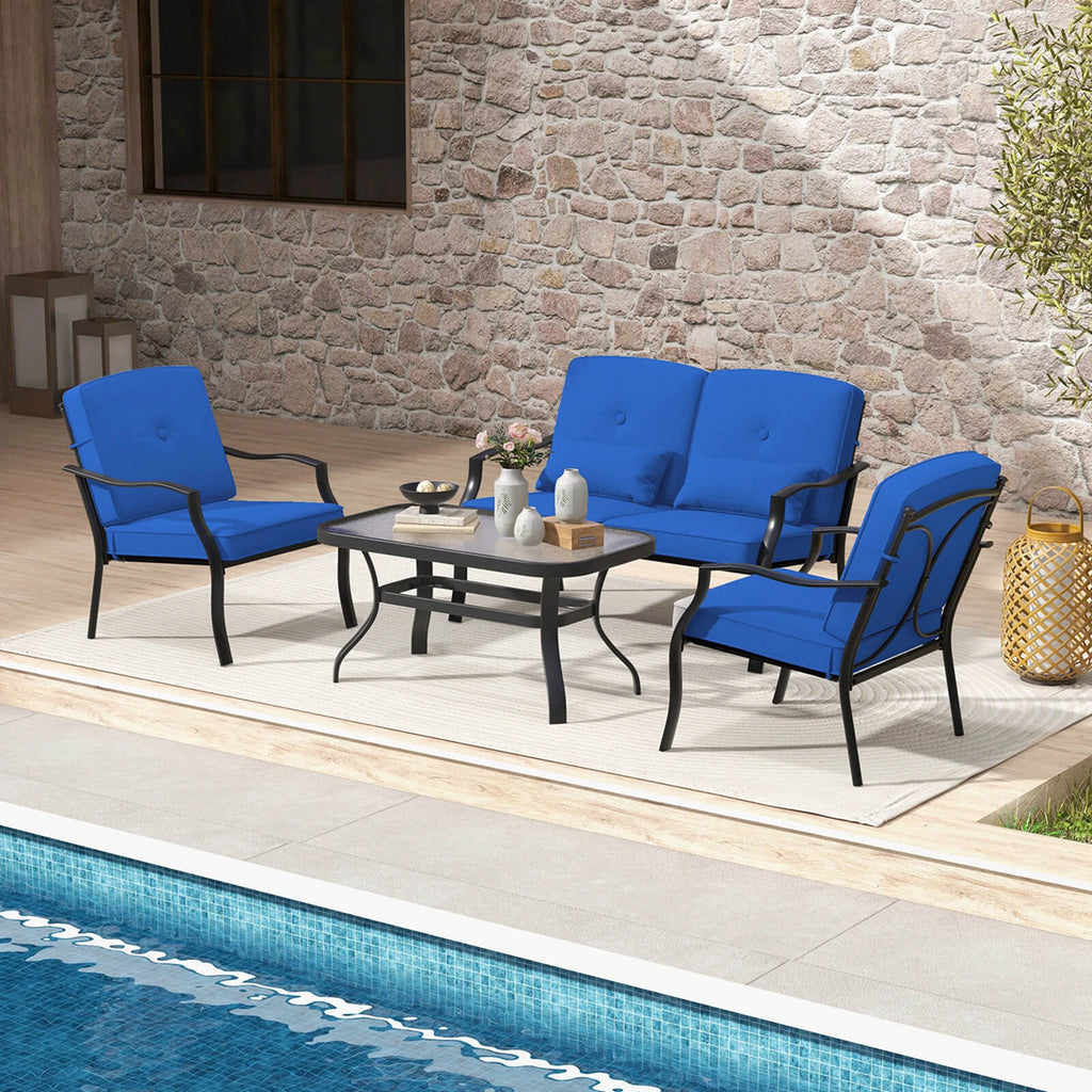 2 PCS Patio Furniture Set Outdoor Loveseat Chair Coffee Table Cushioned Seat Navy
