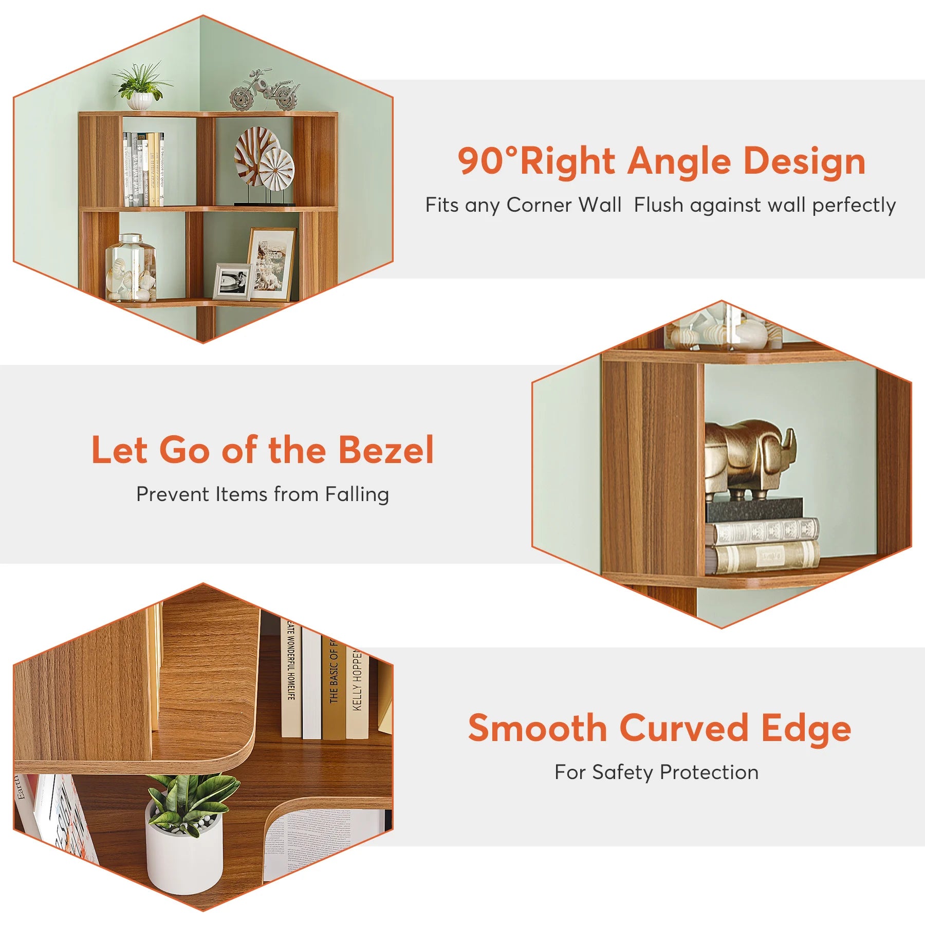 Tribesigns 6 Tier Corner Bookshelf, 64.96 Inch Tall Industrial Corner Bookcase with Anti-Drop Panel,Wood Grain Corner Shelf