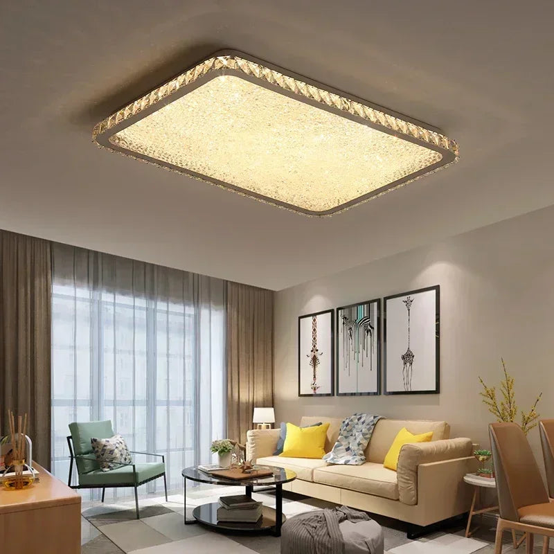 Nordic Light Luxury K9 Crystal Round Ceiling Lamp Romantic Warm Square Bedroom Living Room Decor LED Home Lighting