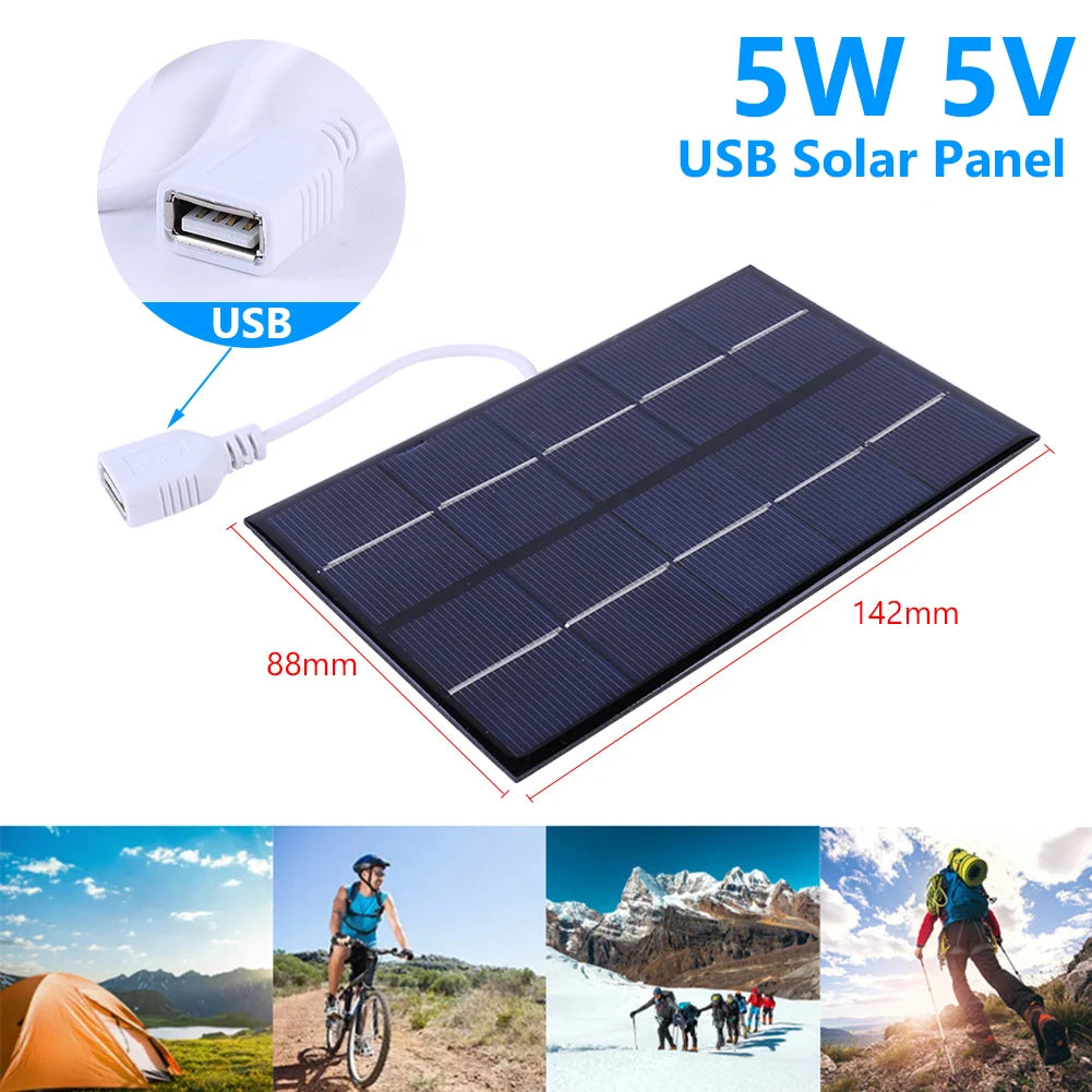 5W 5V Solar Cell Panel Polysilicon USB Photovoltaic Cells Solar Plate for 3-5V Battery/Phone Charging for Outdoor Camping