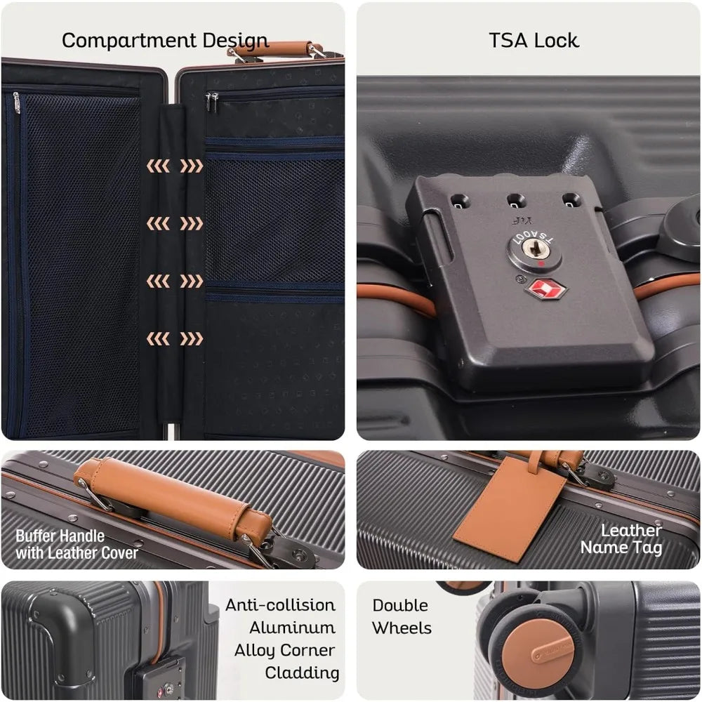 28-inch wide handle hardshell spinner luggage - 116l large capacity with 360° silent wheels - tsa lock & aluminum corners