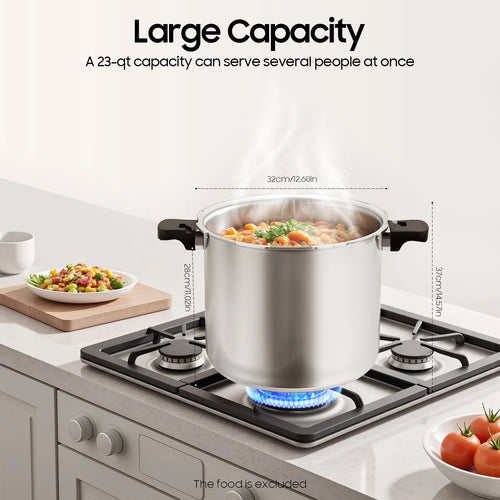22L Aluminium Alloy Pressure Cooker 90Kpa Thickened Explosion-proof Pressure Cooker Pot with Pressure Gauge, Hand Control
