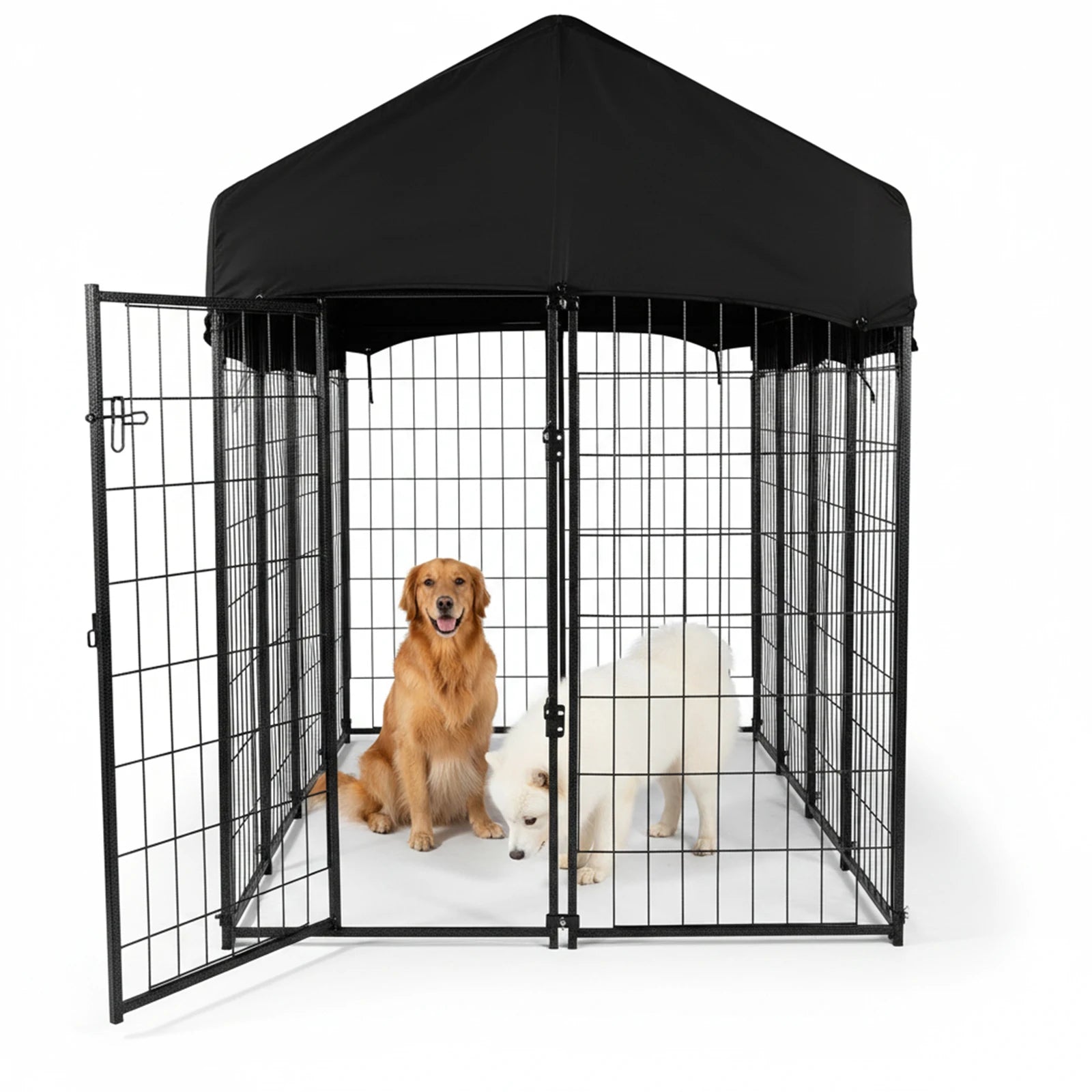 Outdoor Secure Wire Crate Kennel UV-Resistant Heavy Duty Welded Wire Steel Dog Playpen Fence with Door for Medium Small Dogs