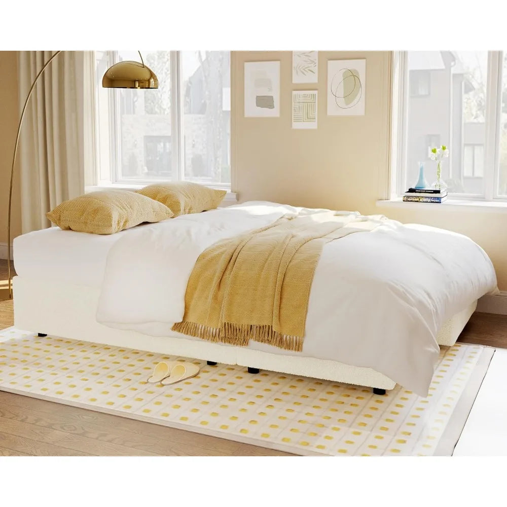 2-in-1 Convertible Sofa Bed with Storage Chaise, White Sherpa Fabric, 84 x 59 x 39 for Living Room
