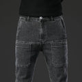6 Pocket Design Denim Jeans Men's 2025 New High Elasticity Denim Casual Trousers Straight Male Pants Fashion Mid-waist Jeans
